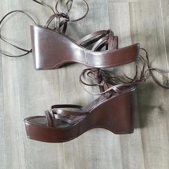 Aldo Y2K Brown Platform Strappy Sandals Wrap Around - Picture 4 of 6